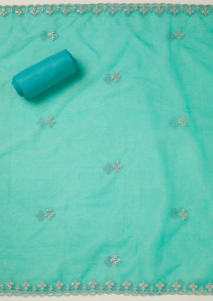 Sea Green Zariwork Organza Unstitched Salwar Suit