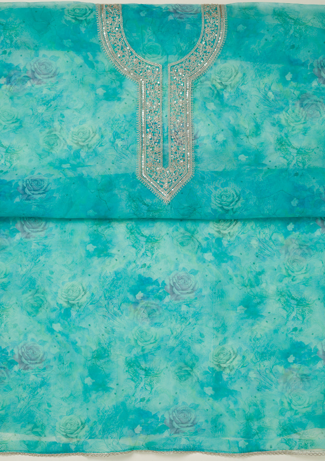 Sea Green Zariwork Organza Unstitched Salwar Suit