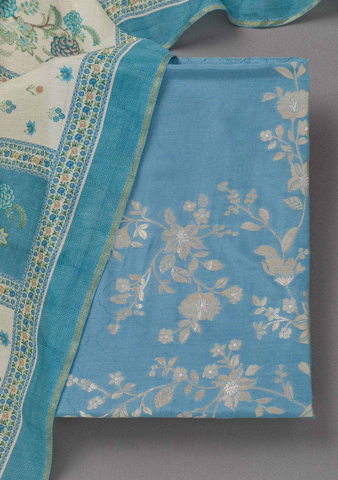 Sky Blue Zariwork Art Silk Unstitched Salwar Suit