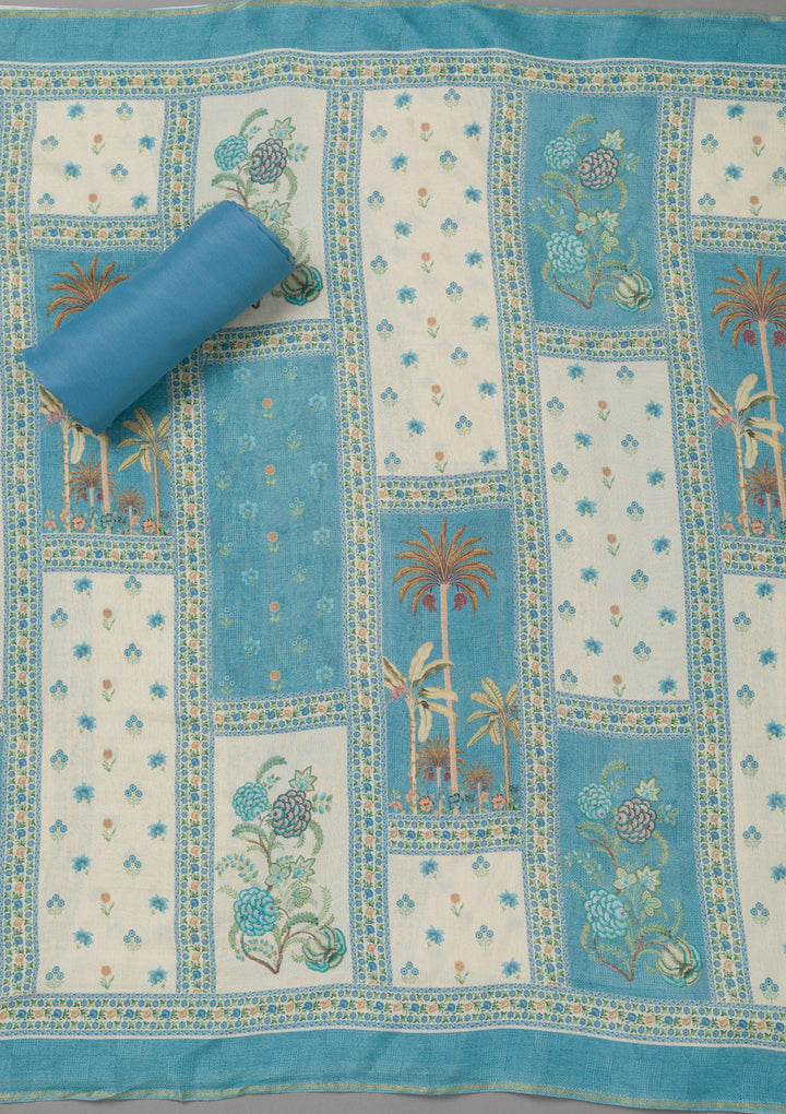 Sky Blue Zariwork Art Silk Unstitched Salwar Suit