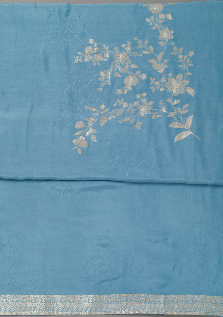 Sky Blue Zariwork Art Silk Unstitched Salwar Suit