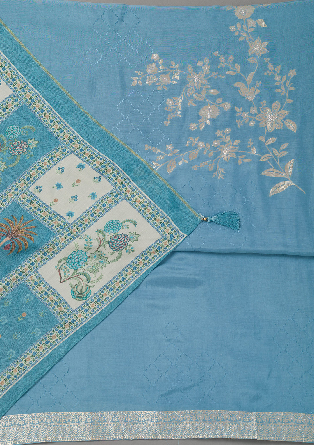 Sky Blue Zariwork Art Silk Unstitched Salwar Suit