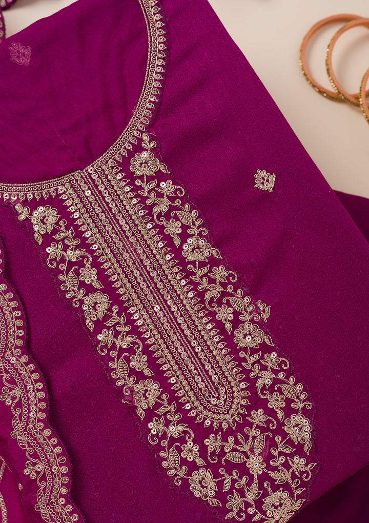 Wine Cording Soft Raw Silk Unstitched Salwar Suit