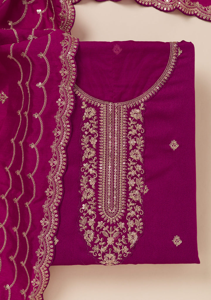 Wine Cording Soft Raw Silk Unstitched Salwar Suit