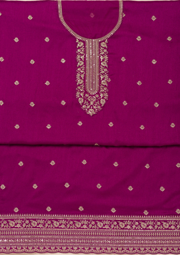 Wine Cording Soft Raw Silk Unstitched Salwar Suit