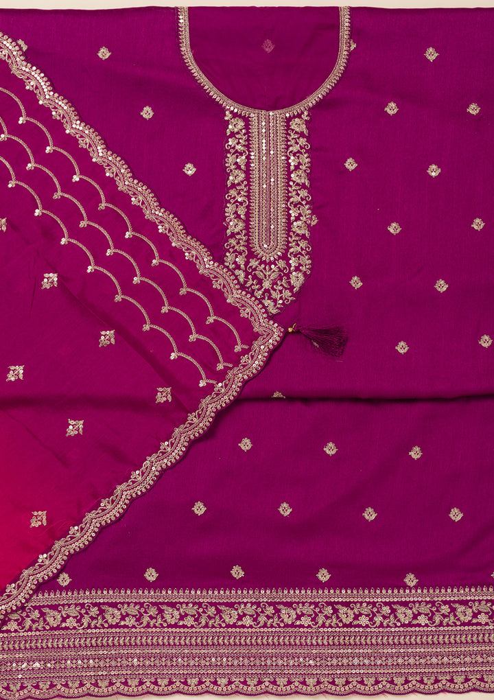 Wine Cording Soft Raw Silk Unstitched Salwar Suit