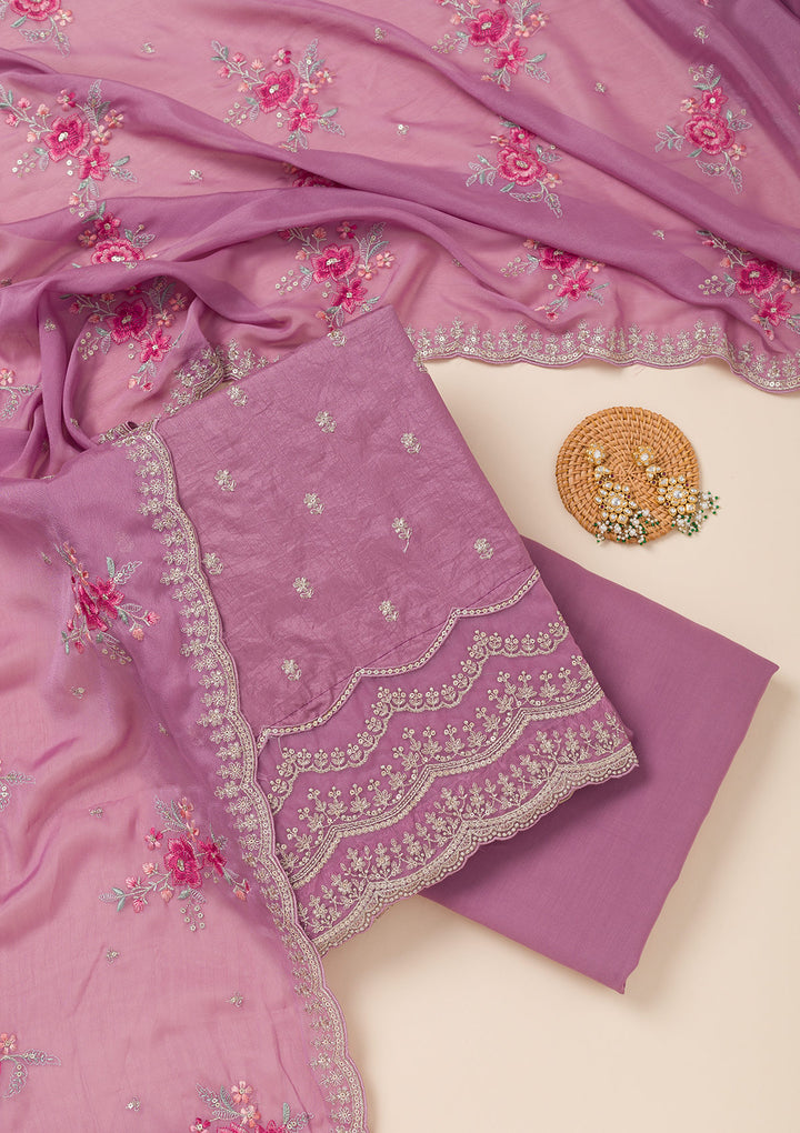 Lavender Cording Soft Raw Silk Unstitched Salwar Suit