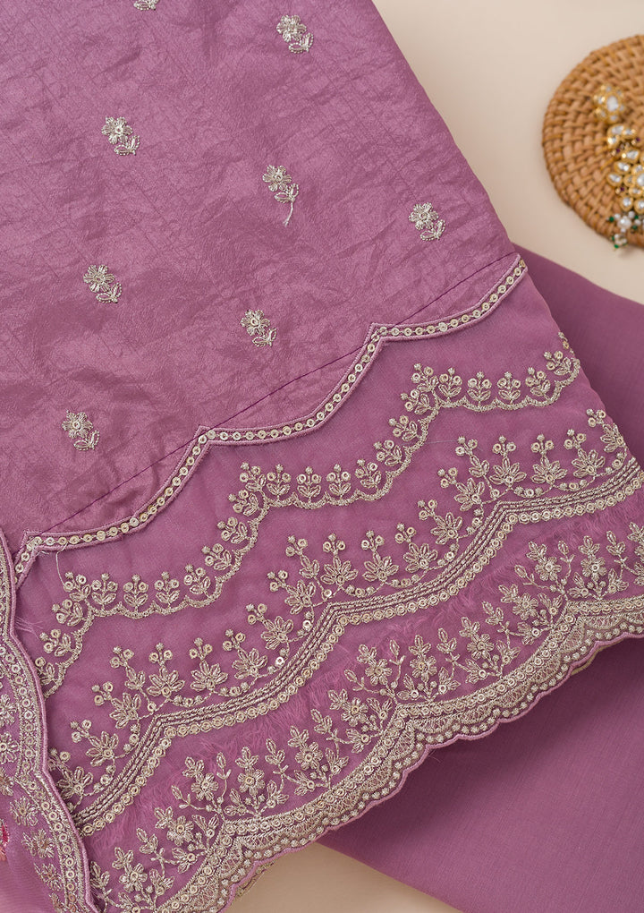 Lavender Cording Soft Raw Silk Unstitched Salwar Suit