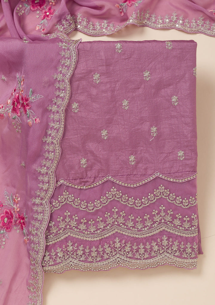 Lavender Cording Soft Raw Silk Unstitched Salwar Suit