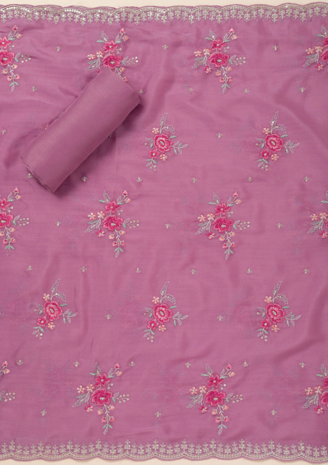 Lavender Cording Soft Raw Silk Unstitched Salwar Suit