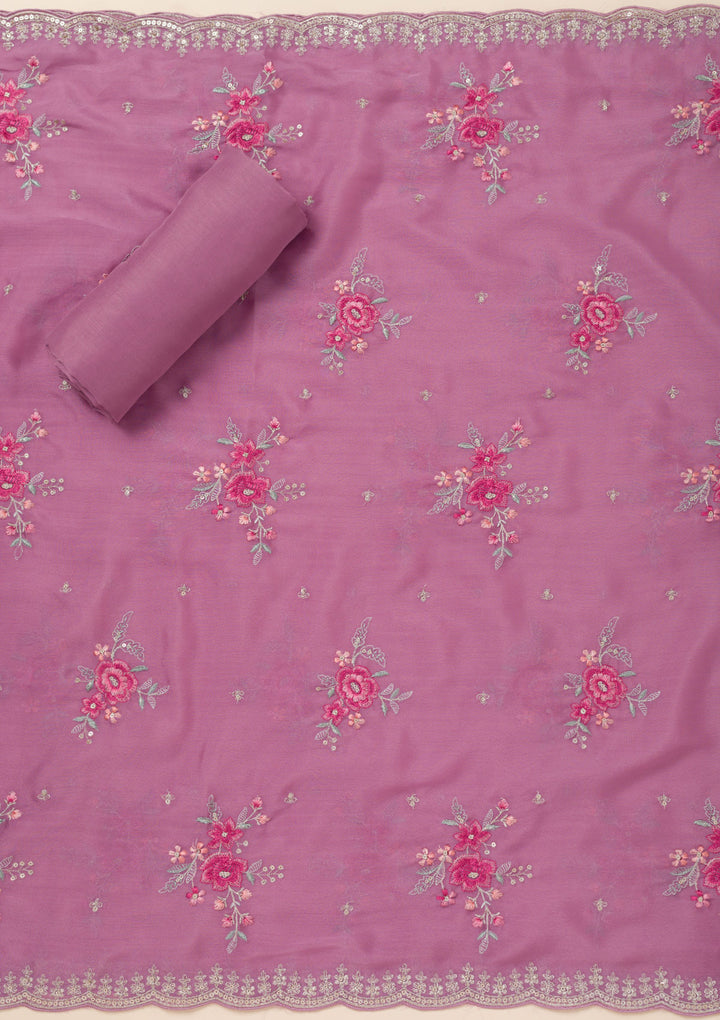Lavender Cording Soft Raw Silk Unstitched Salwar Suit
