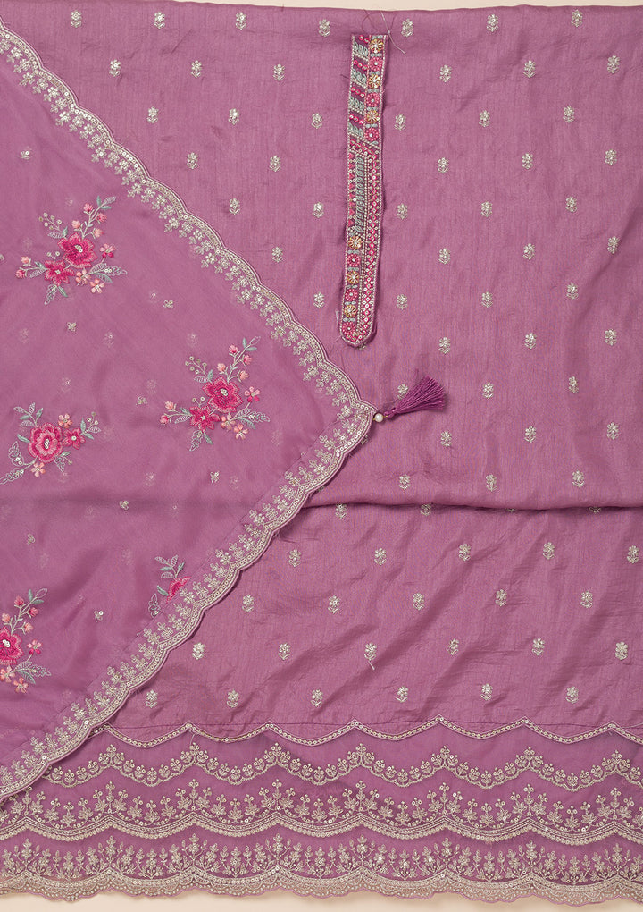 Lavender Cording Soft Raw Silk Unstitched Salwar Suit