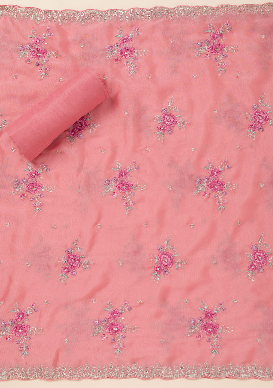 Peach Cording Soft Raw Silk Unstitched Salwar Suit