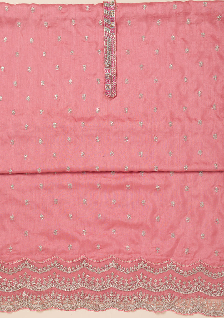 Peach Cording Soft Raw Silk Unstitched Salwar Suit