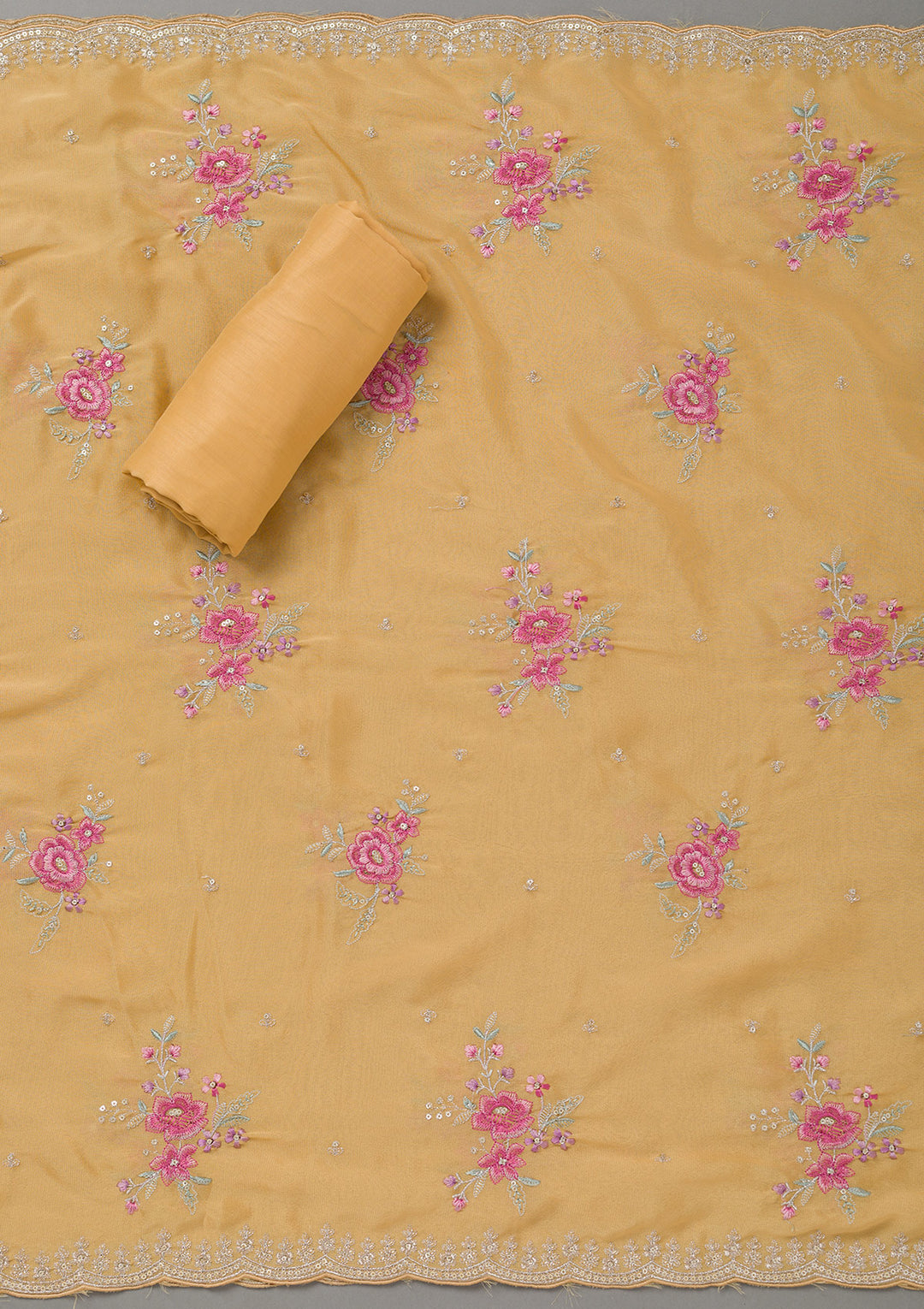 Yellow Cording Soft Raw Silk Unstitched Salwar Suit