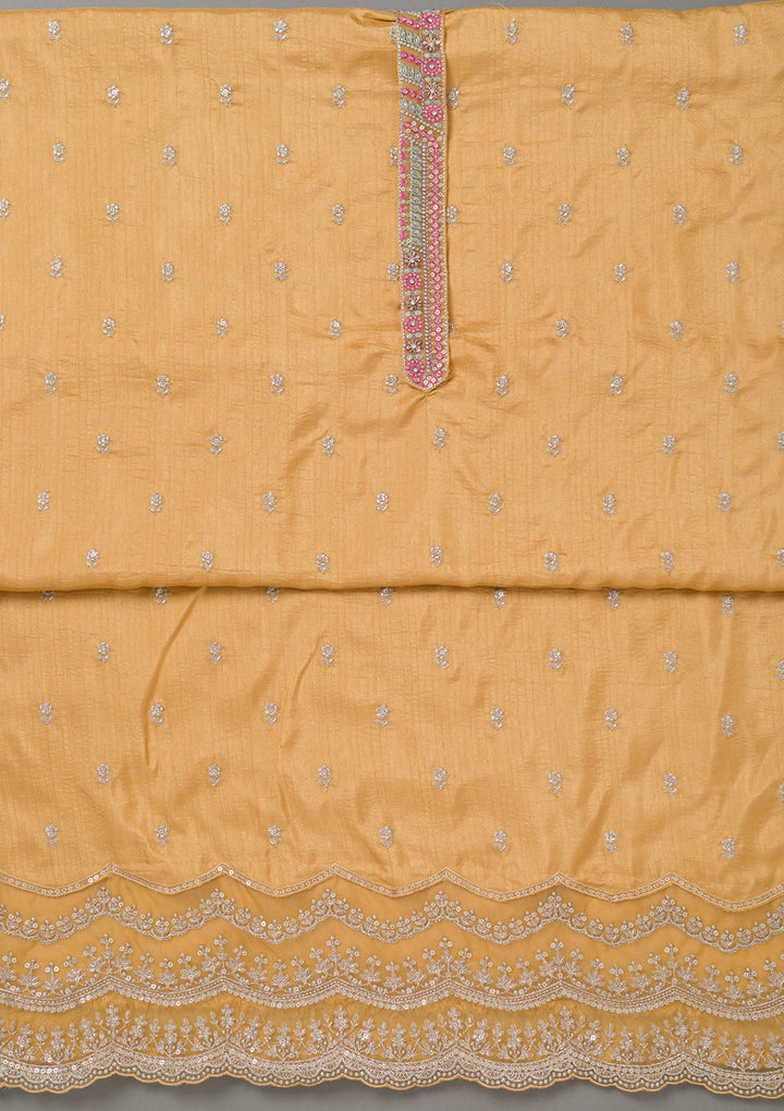 Yellow Cording Soft Raw Silk Unstitched Salwar Suit
