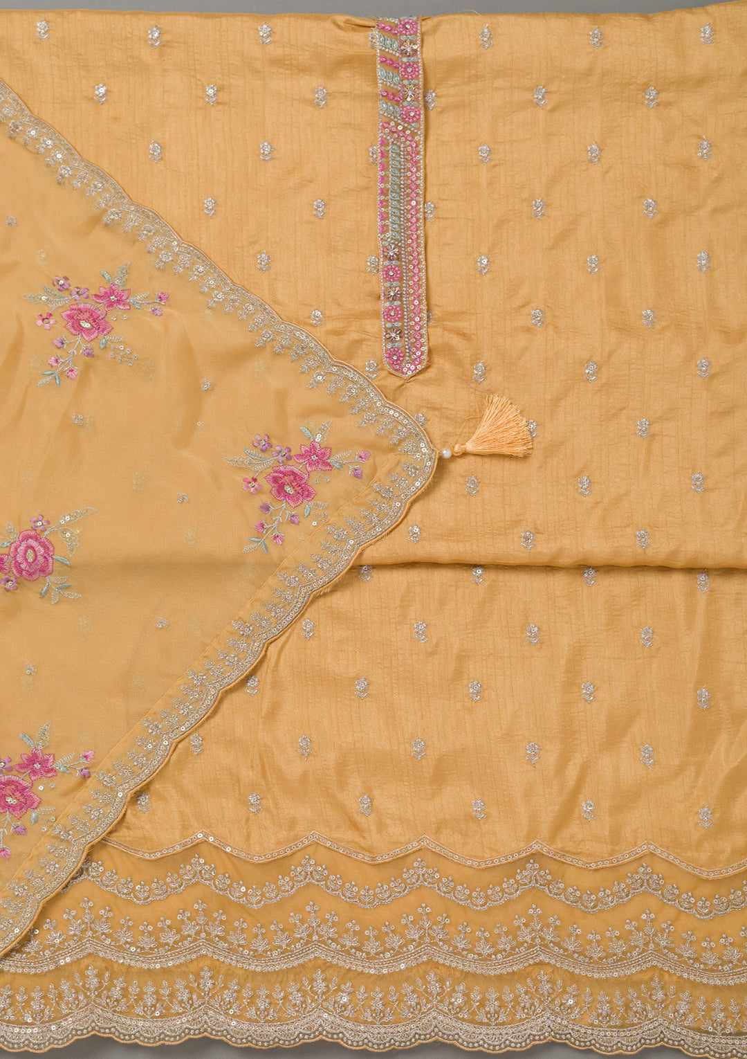 Yellow Cording Soft Raw Silk Unstitched Salwar Suit
