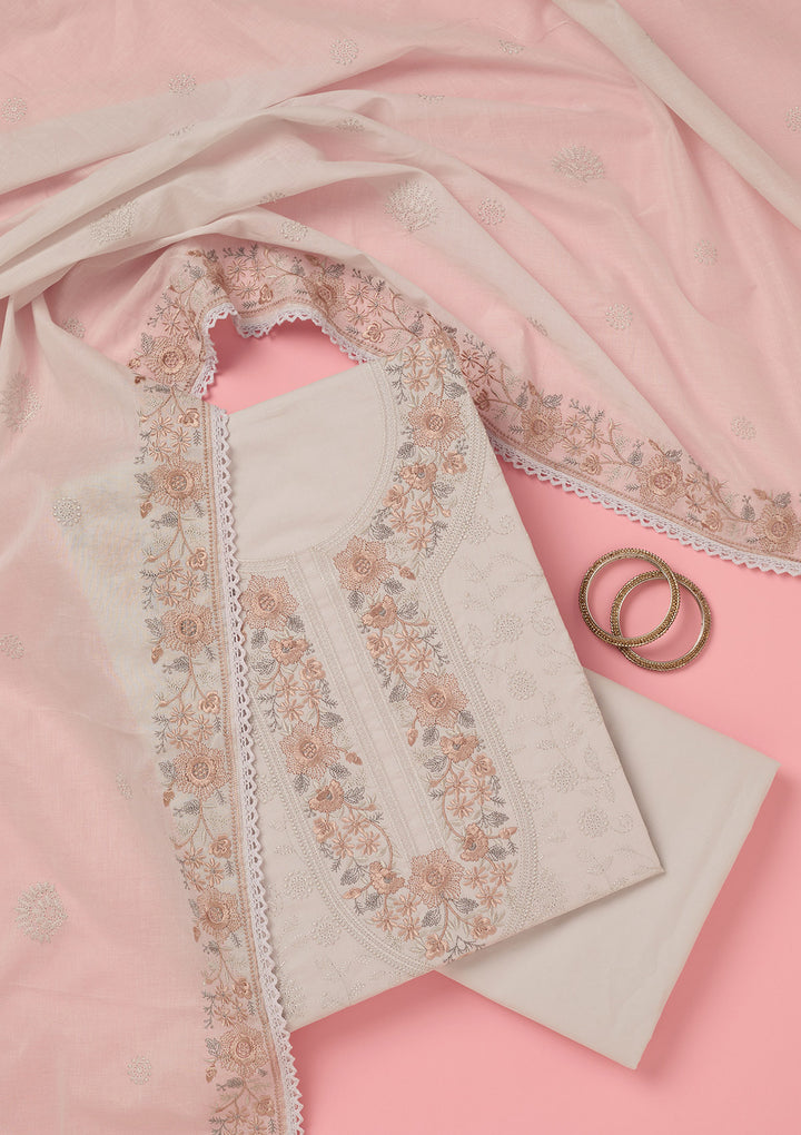 Light Grey Threadwork Cotton Unstitched Salwar Suit