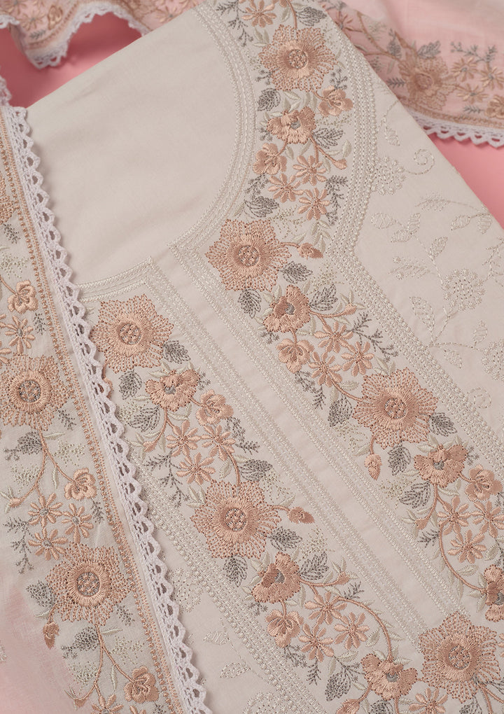 Light Grey Threadwork Cotton Unstitched Salwar Suit