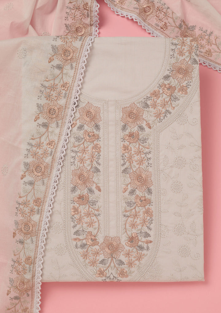 Light Grey Threadwork Cotton Unstitched Salwar Suit