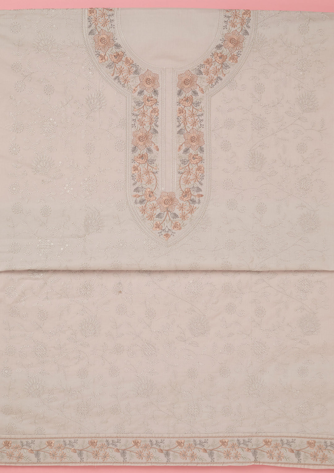 Light Grey Threadwork Cotton Unstitched Salwar Suit