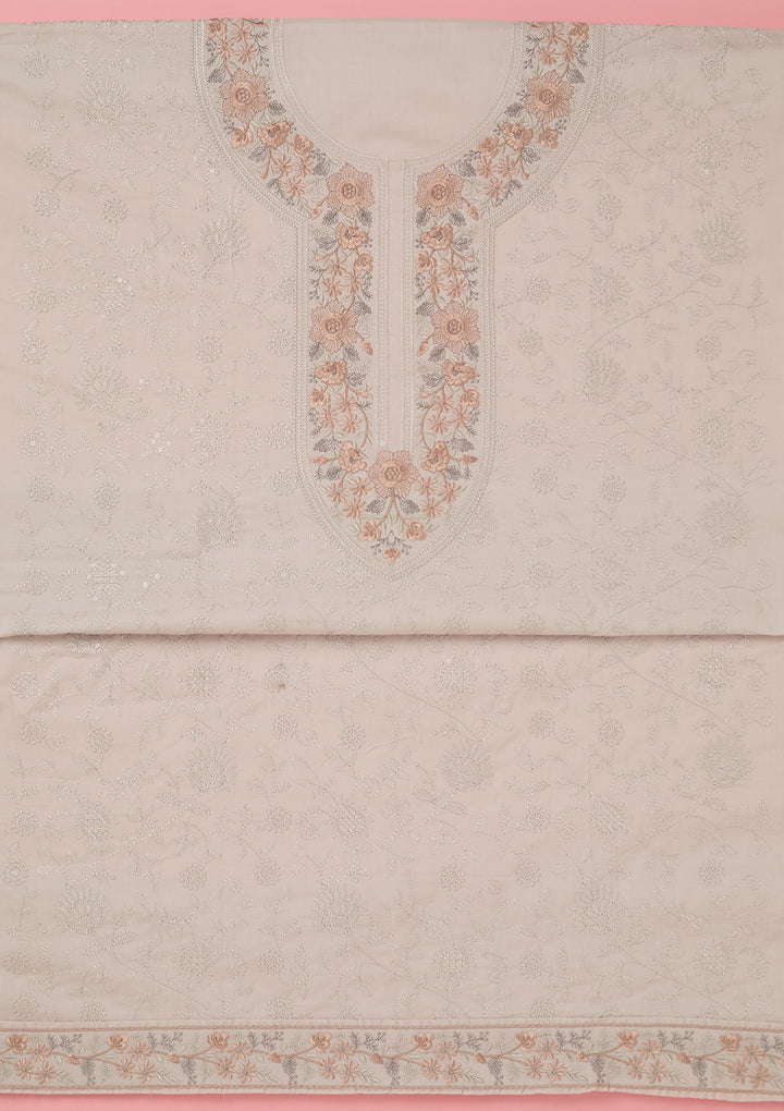 Light Grey Threadwork Cotton Unstitched Salwar Suit