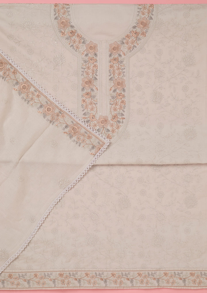 Light Grey Threadwork Cotton Unstitched Salwar Suit