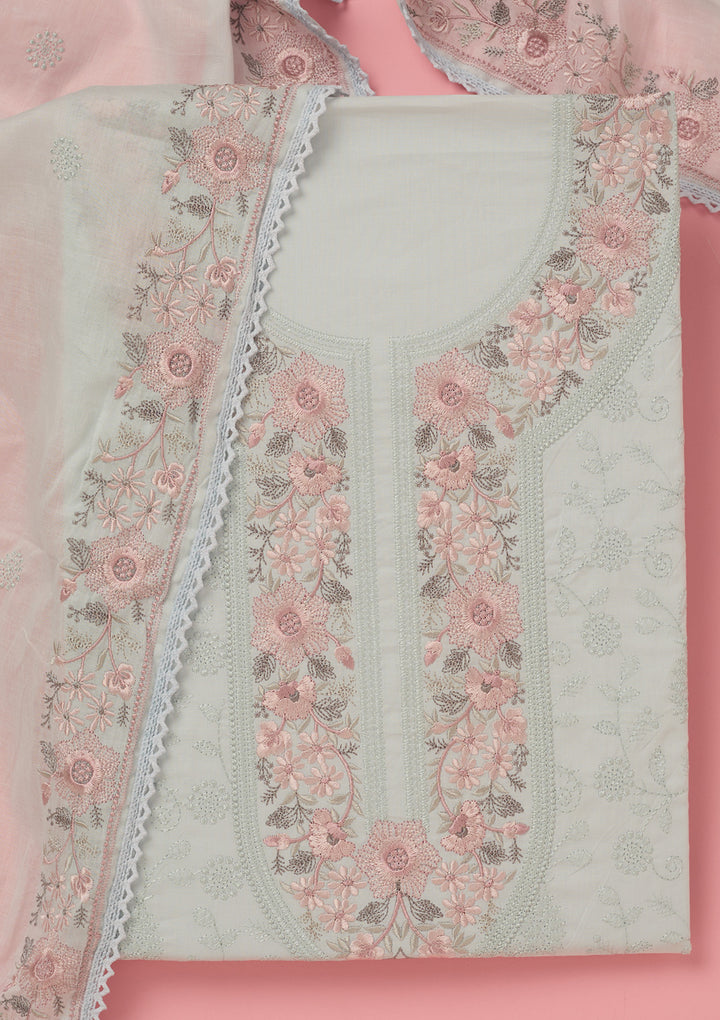 Sky Blue Threadwork Cotton Unstitched Salwar Suit