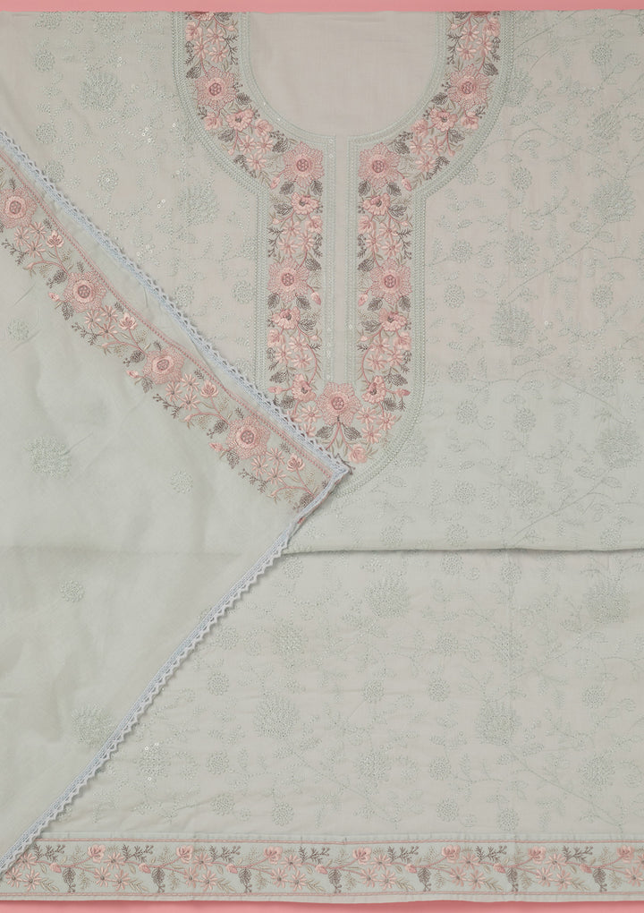 Sky Blue Threadwork Cotton Unstitched Salwar Suit
