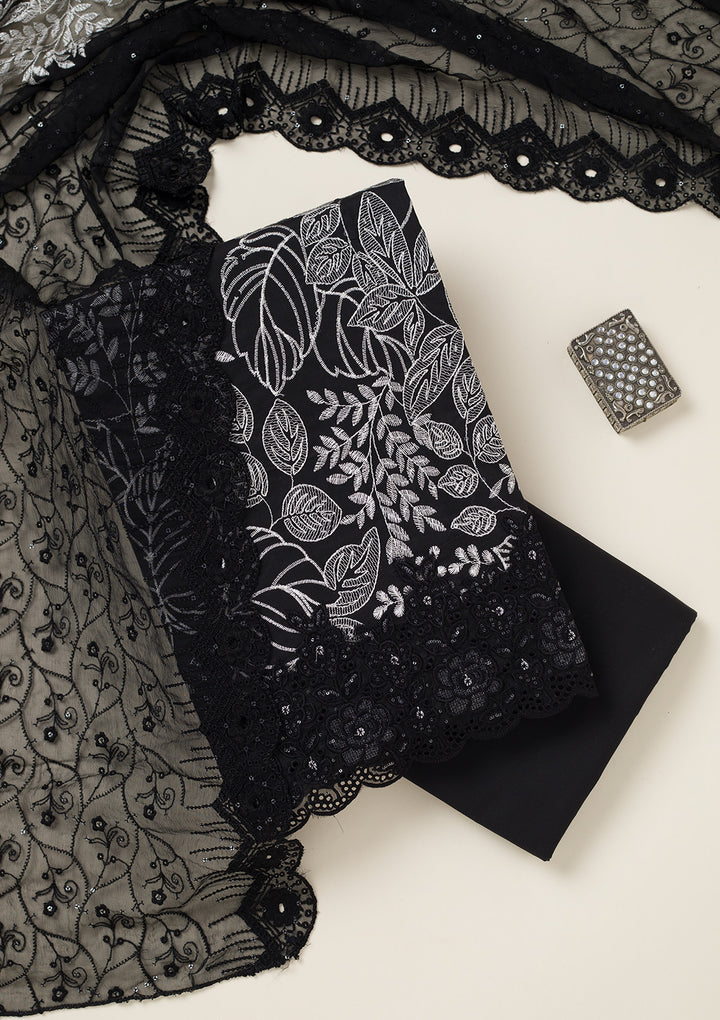 Black Threadwork Cotton Unstitched Salwar Suit