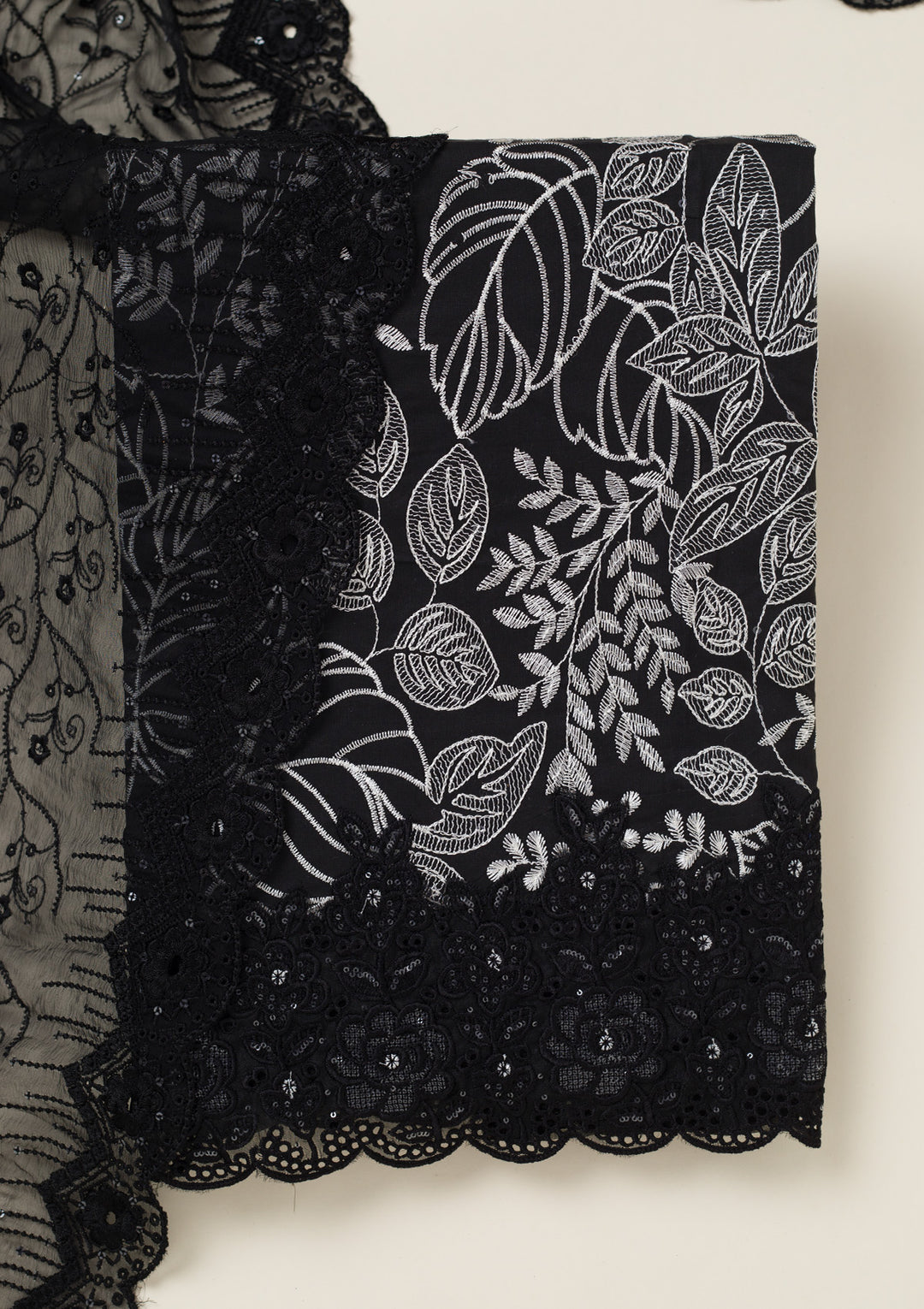 Black Threadwork Cotton Unstitched Salwar Suit