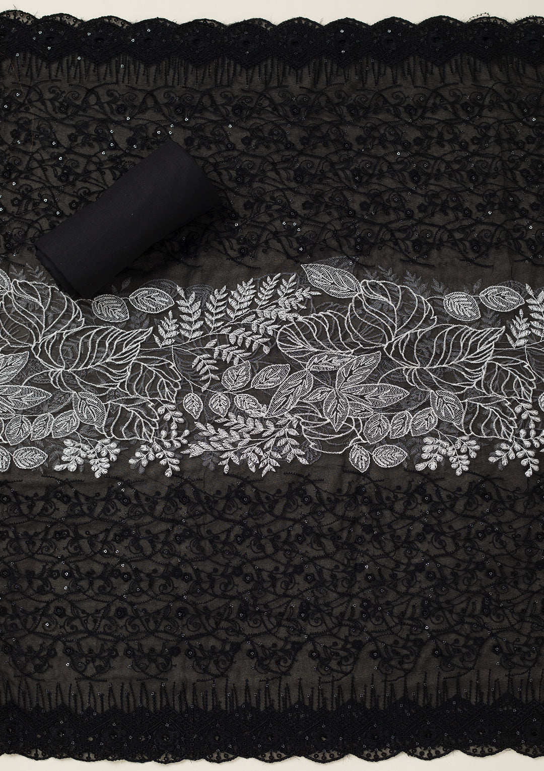 Black Threadwork Cotton Unstitched Salwar Suit