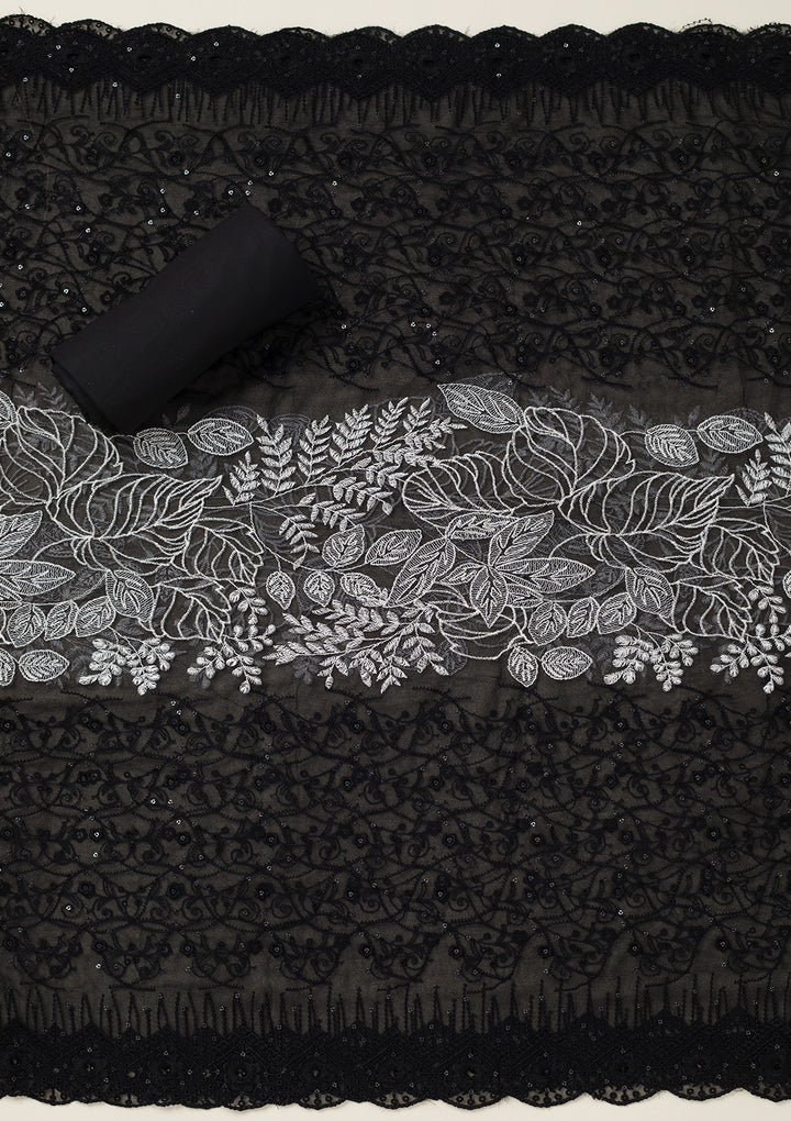 Black Threadwork Cotton Unstitched Salwar Suit