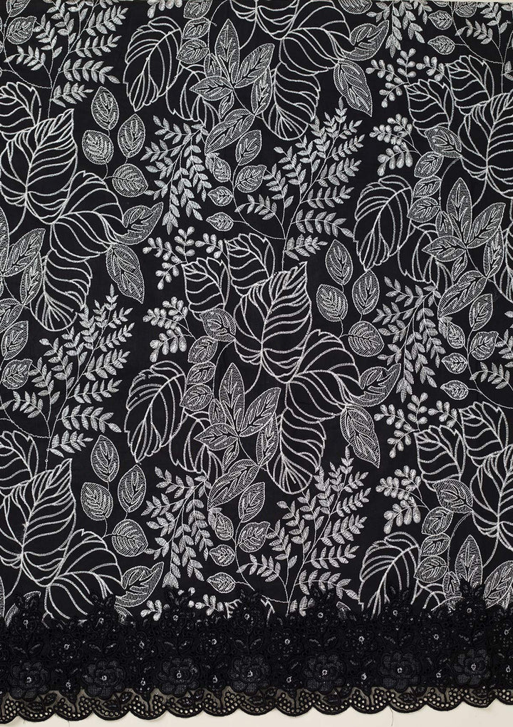 Black Threadwork Cotton Unstitched Salwar Suit