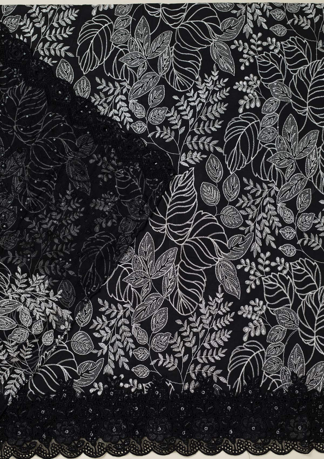 Black Threadwork Cotton Unstitched Salwar Suit