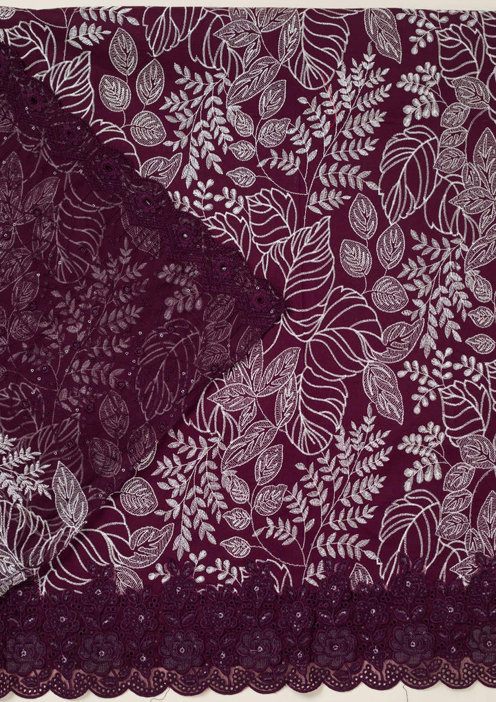 Wine Threadwork Cotton Unstitched Salwar Suit
