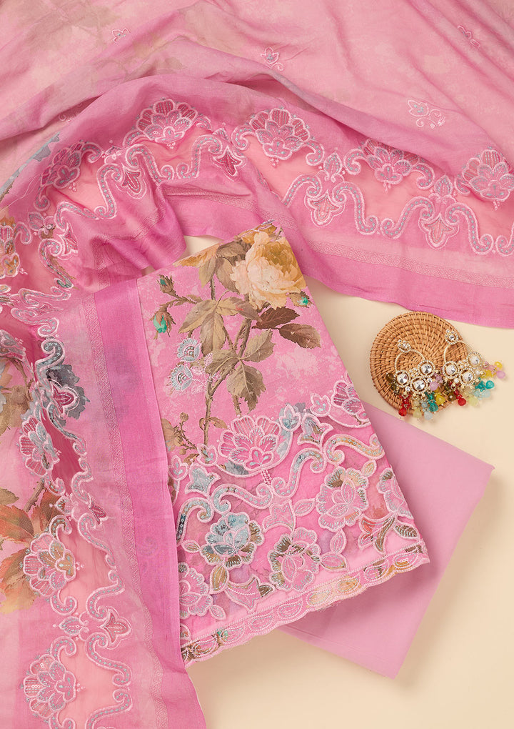 Onion Pink Threadwork Cotton Unstitched Salwar Suit