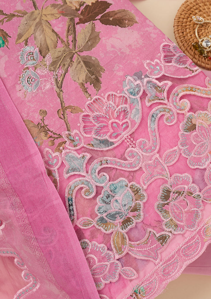 Onion Pink Threadwork Cotton Unstitched Salwar Suit