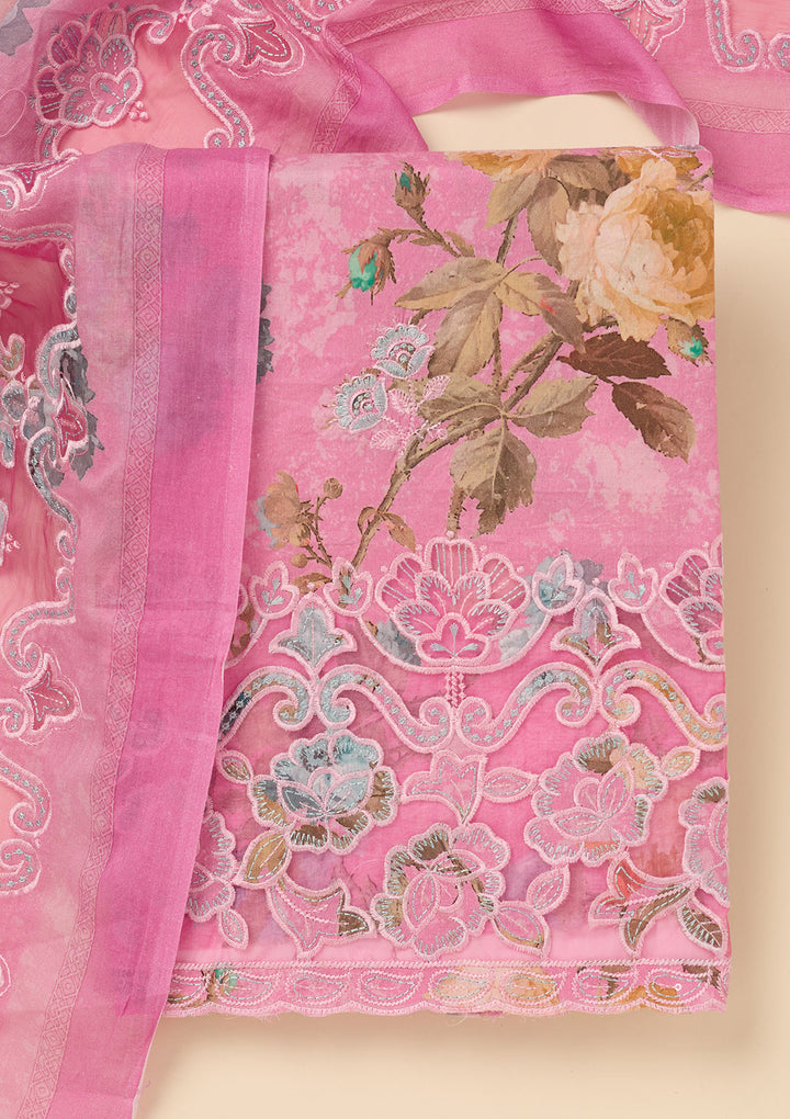 Onion Pink Threadwork Cotton Unstitched Salwar Suit