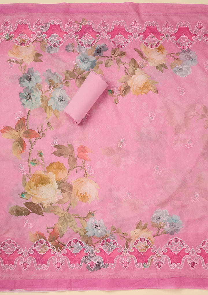 Onion Pink Threadwork Cotton Unstitched Salwar Suit