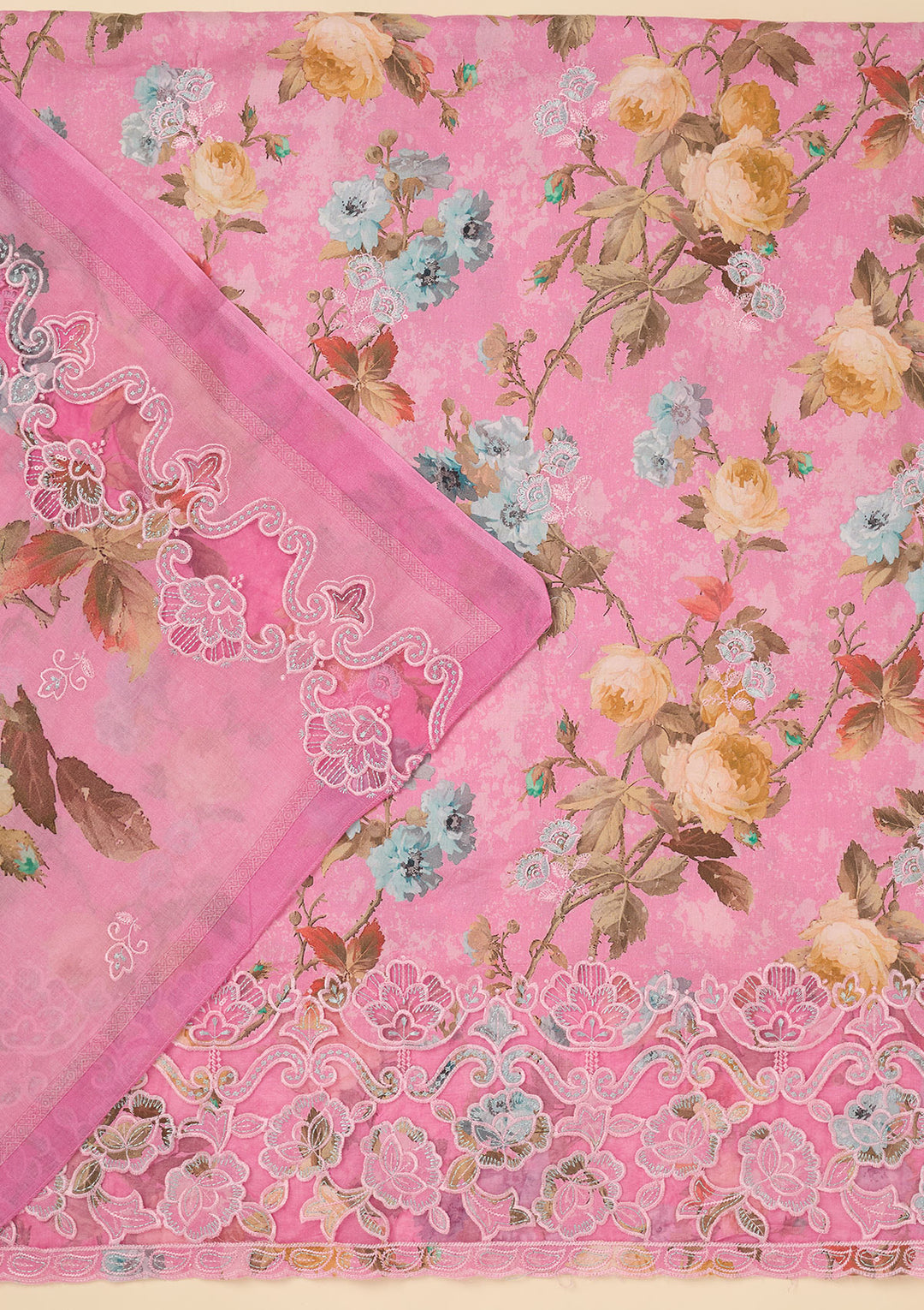 Onion Pink Threadwork Cotton Unstitched Salwar Suit