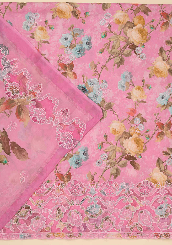 Onion Pink Threadwork Cotton Unstitched Salwar Suit