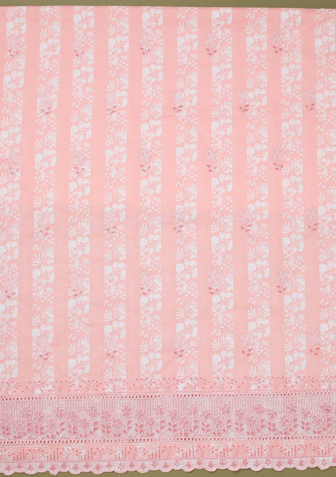 Peach Threadwork Cotton Unstitched Salwar Suit