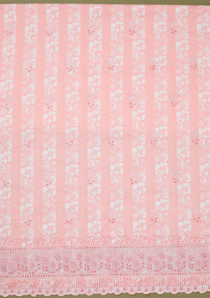 Peach Threadwork Cotton Unstitched Salwar Suit
