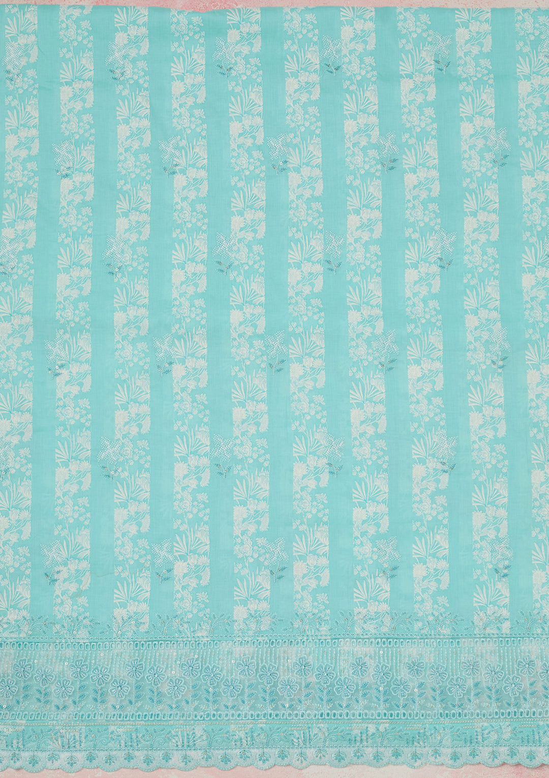 Sky Blue Threadwork Cotton Unstitched Salwar Suit