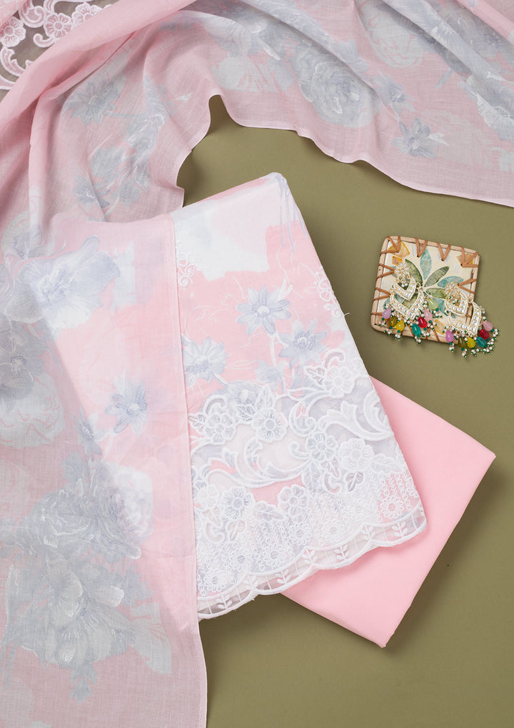 Pink Threadwork Cotton Unstitched Salwar Suit