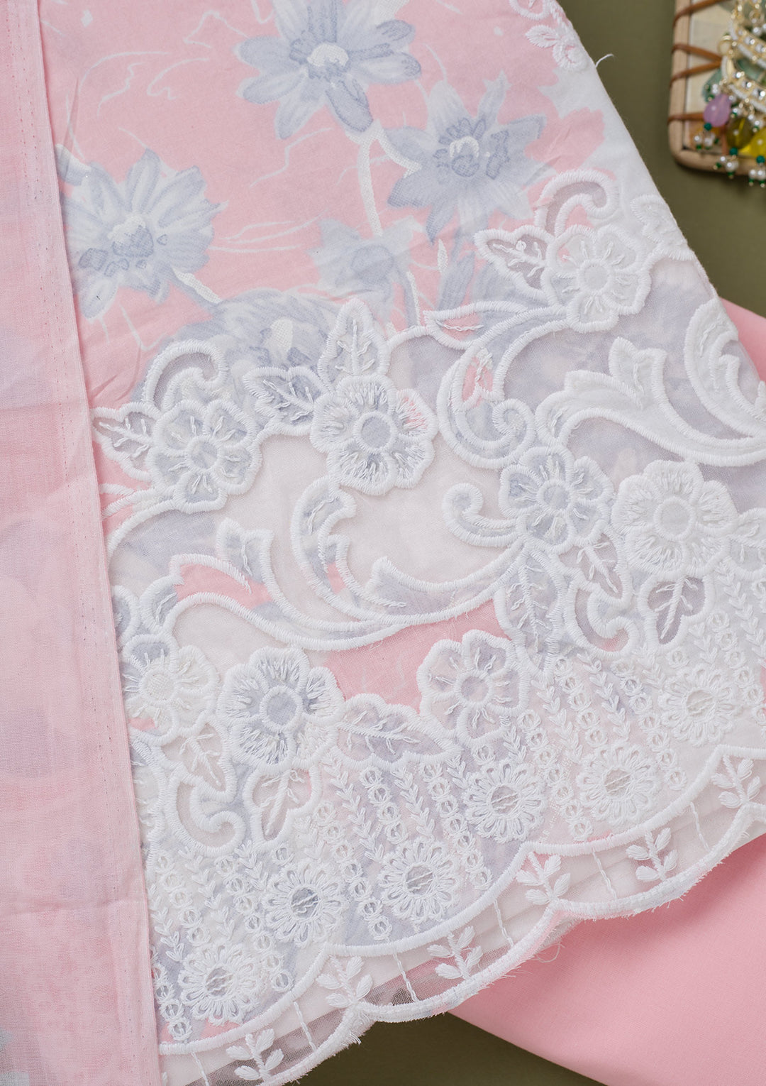 Pink Threadwork Cotton Unstitched Salwar Suit