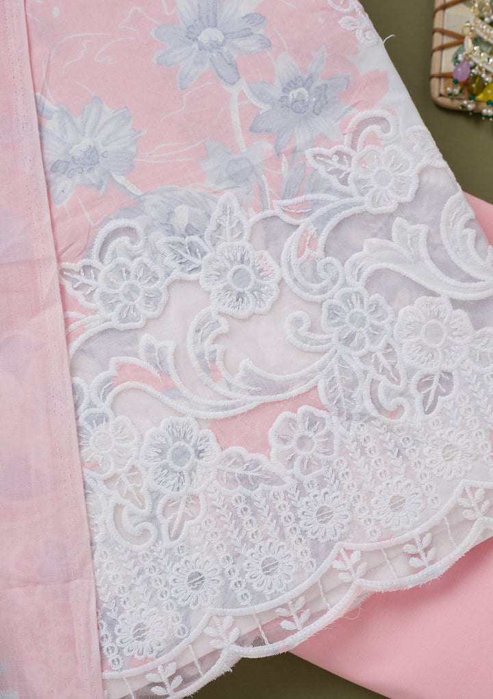 Pink Threadwork Cotton Unstitched Salwar Suit