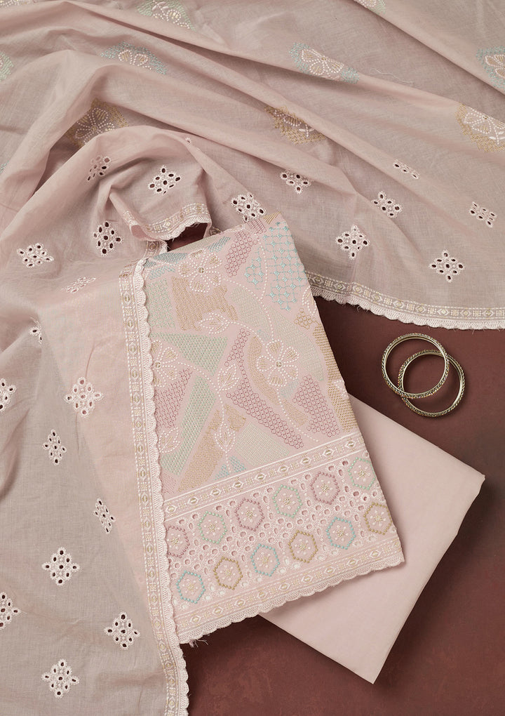 Baby Pink Thread Embroidery Cotton Unstitched Salwar Suit