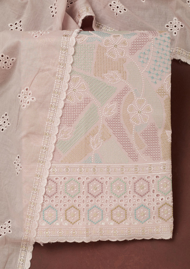 Baby Pink Thread Embroidery Cotton Unstitched Salwar Suit